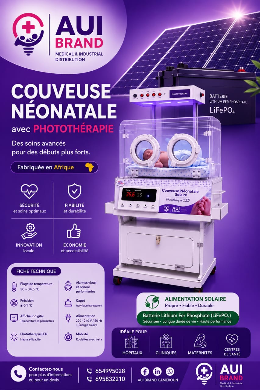 Couveuse néonatale solaire MAWOUO avec photothérapie LED et batterie lithium fer phosphate