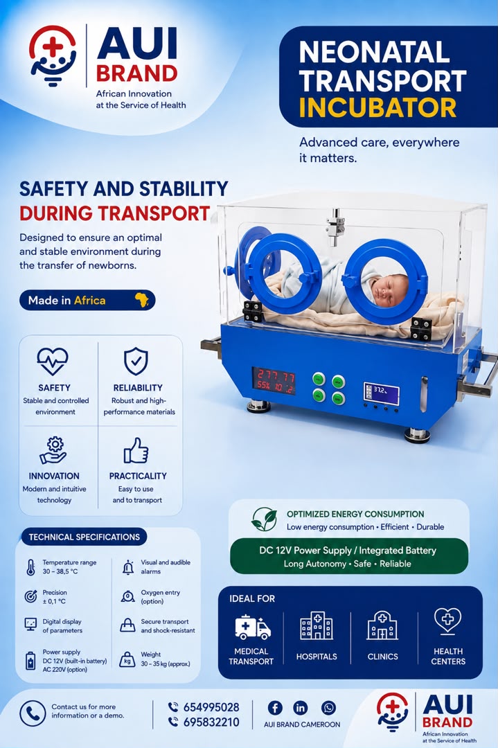 AUI BRAND neonatal transport incubator, DC 12V supply with integrated battery