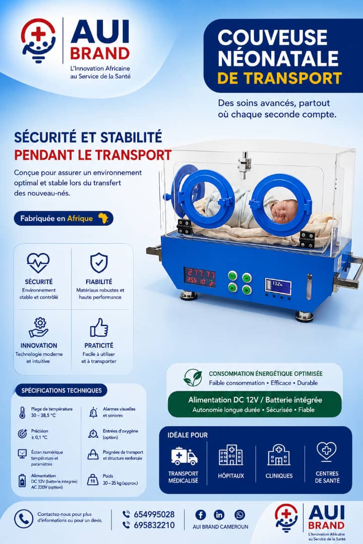 Couveuse néonatale de transport AUI BRAND, alimentation DC 12V avec batterie intégrée